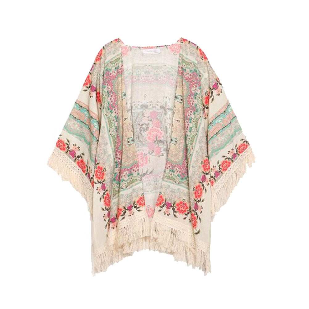 Fashion Spring Autumn Women's Girls Floral Printing Long Loose Knitted Cardigan Shawl Cape Sweater Coat - Aborto Crafts