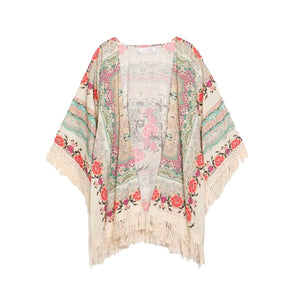 Fashion Spring Autumn Women's Girls Floral Printing Long Loose Knitted Cardigan Shawl Cape Sweater Coat - Aborto Crafts