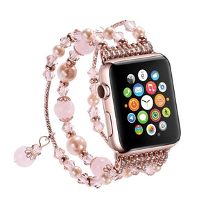 Women Girls Handmade Elastic Stretch Beaded Agate Natural Stone Bracelet Replacement for Apple Watch - Aborto Crafts