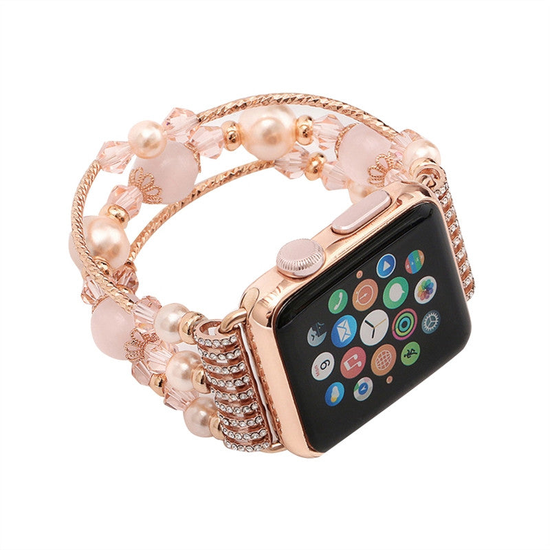 Women Girls Handmade Elastic Stretch Beaded Agate Natural Stone Bracelet Replacement for Apple Watch - Aborto Crafts