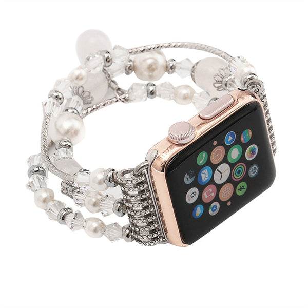 Women Girls Handmade Elastic Stretch Beaded Agate Natural Stone Bracelet Replacement for Apple Watch - Aborto Crafts