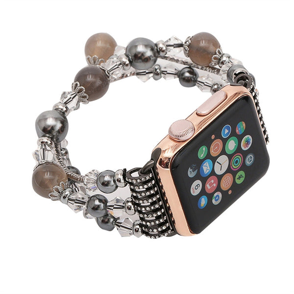 Women Girls Handmade Elastic Stretch Beaded Agate Natural Stone Bracelet Replacement for Apple Watch - Aborto Crafts