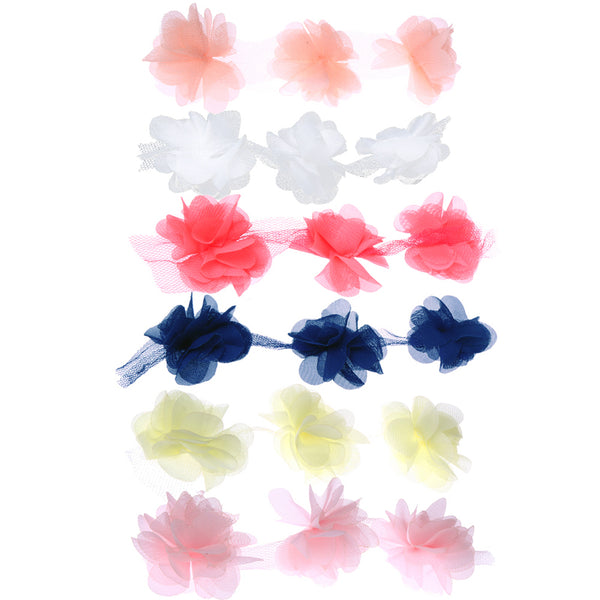 12Pcs Chiffon Fabric Flower DIY Handmade Craft Garment Hairband Accessories Pink/Yellow/Navy Blue/White/watermelon Red/Orange - Aborto Crafts